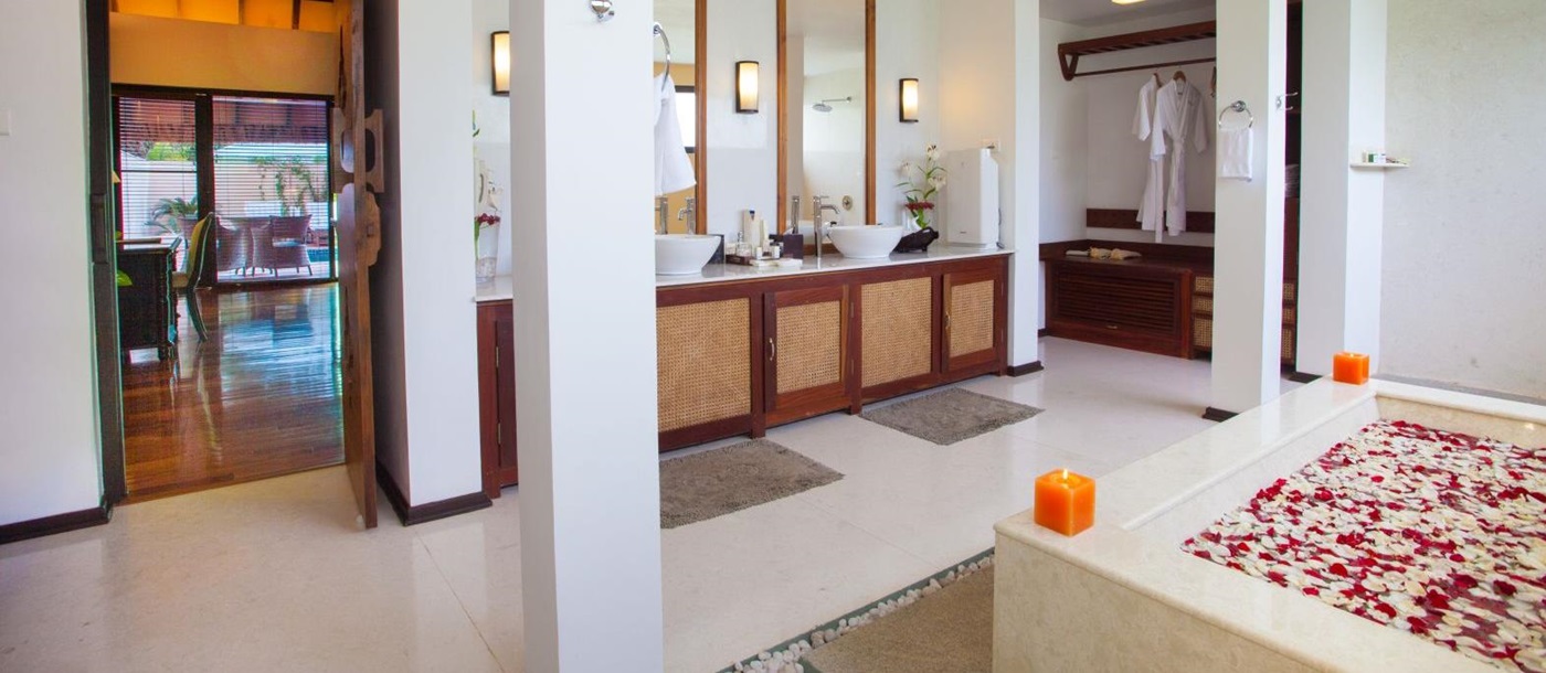Bathroom of a suite at the Carnoustie Resort in Kerala India