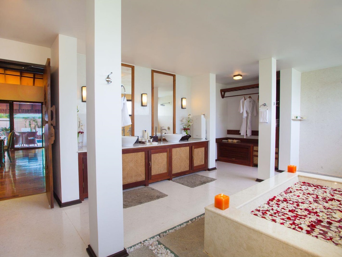 Bathroom of a suite at the Carnoustie Resort in Kerala India