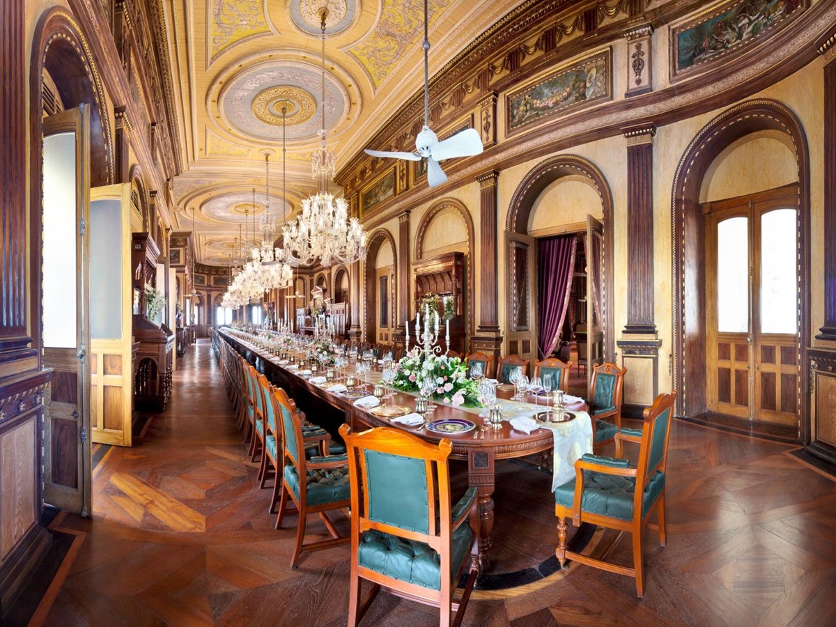 Dining table at Taj Falaknuma Palace in Hyderabad in India
