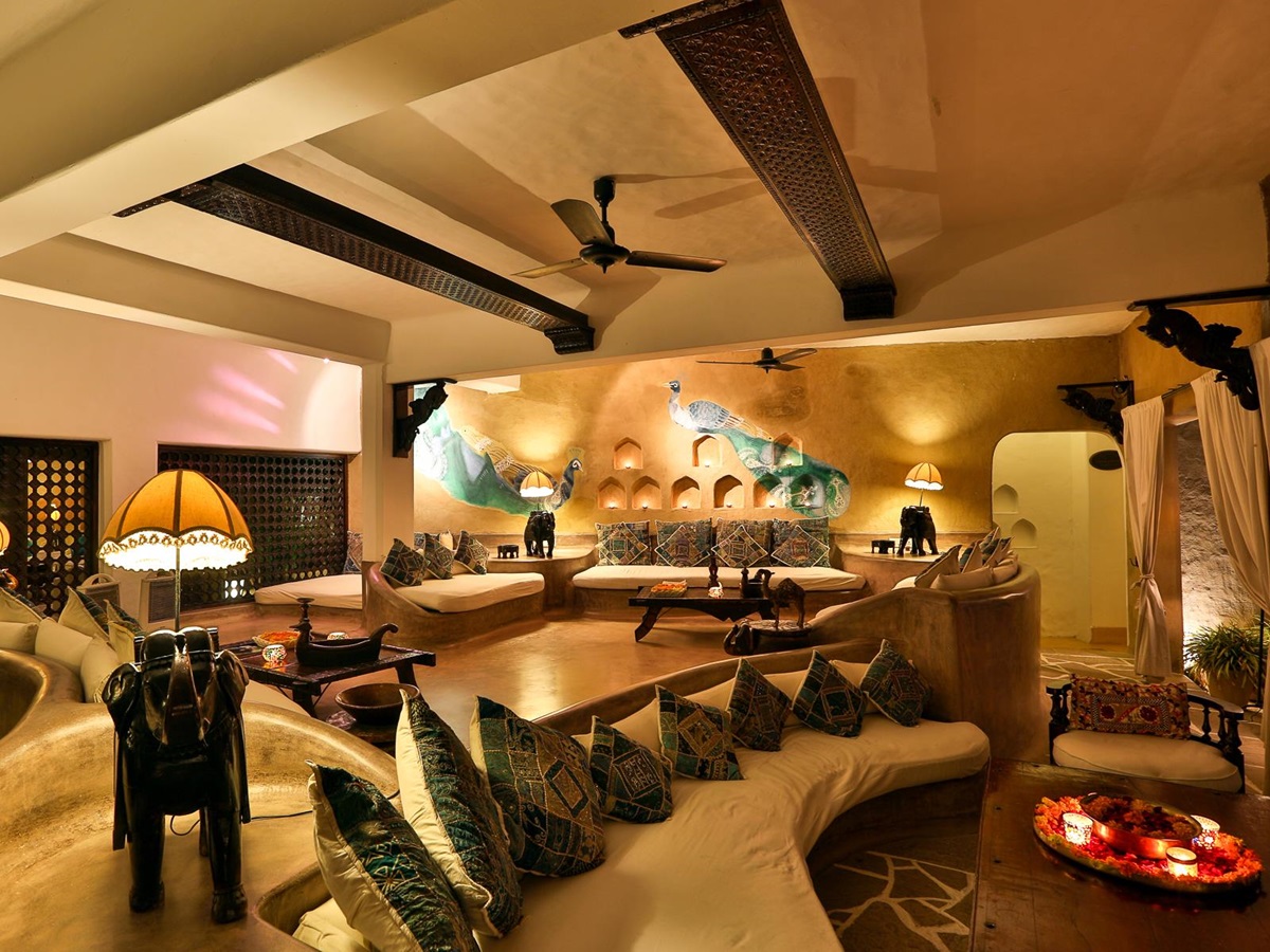 Pool lounge at Mihir Garh in India