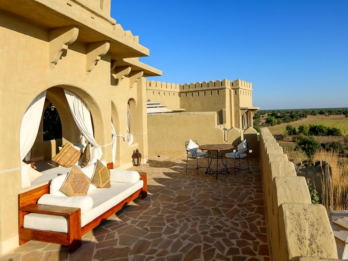 Sunset terrace at Mihir Garh in India