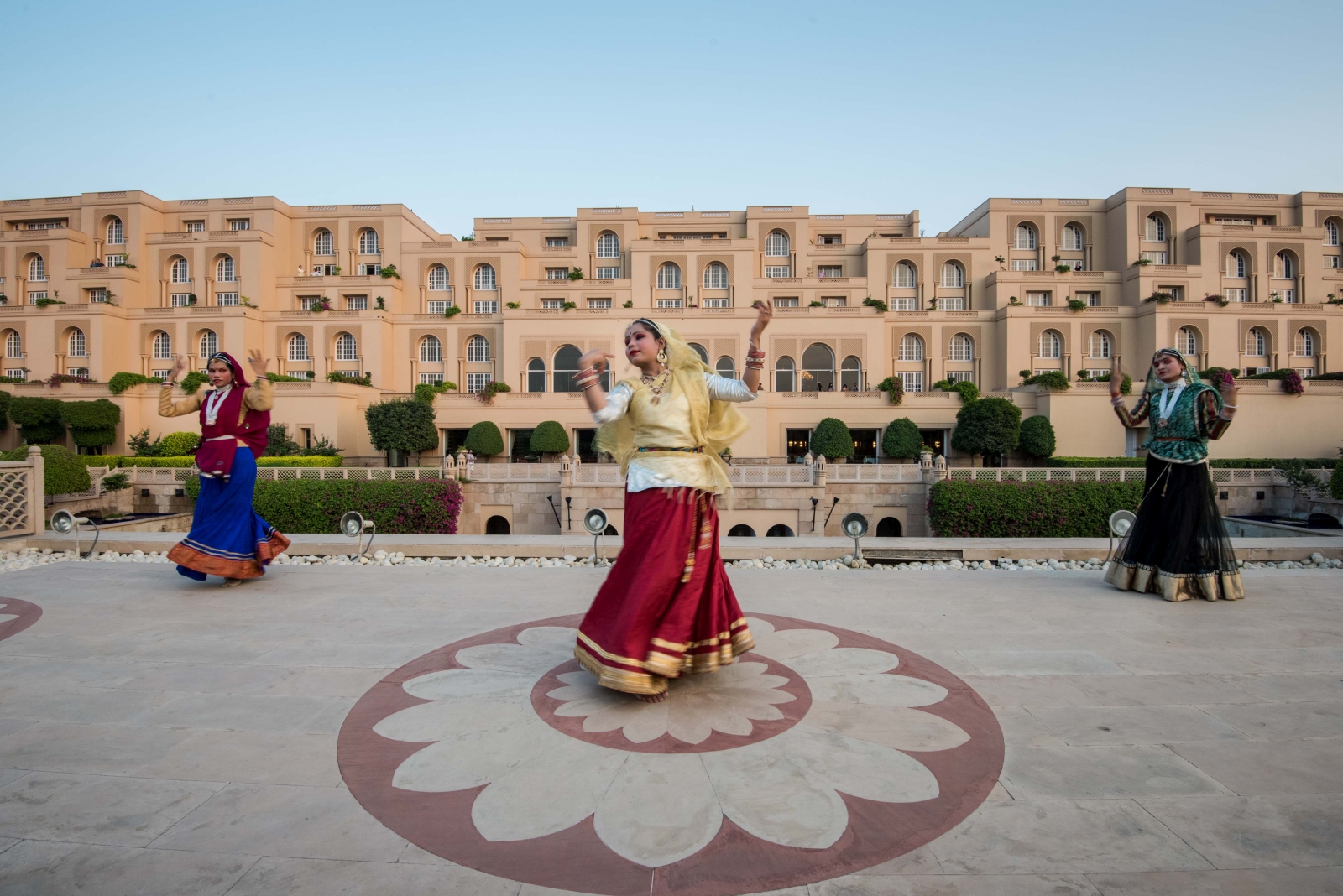 Traditional dancers outside the Oberoi Amarvilas in Agra