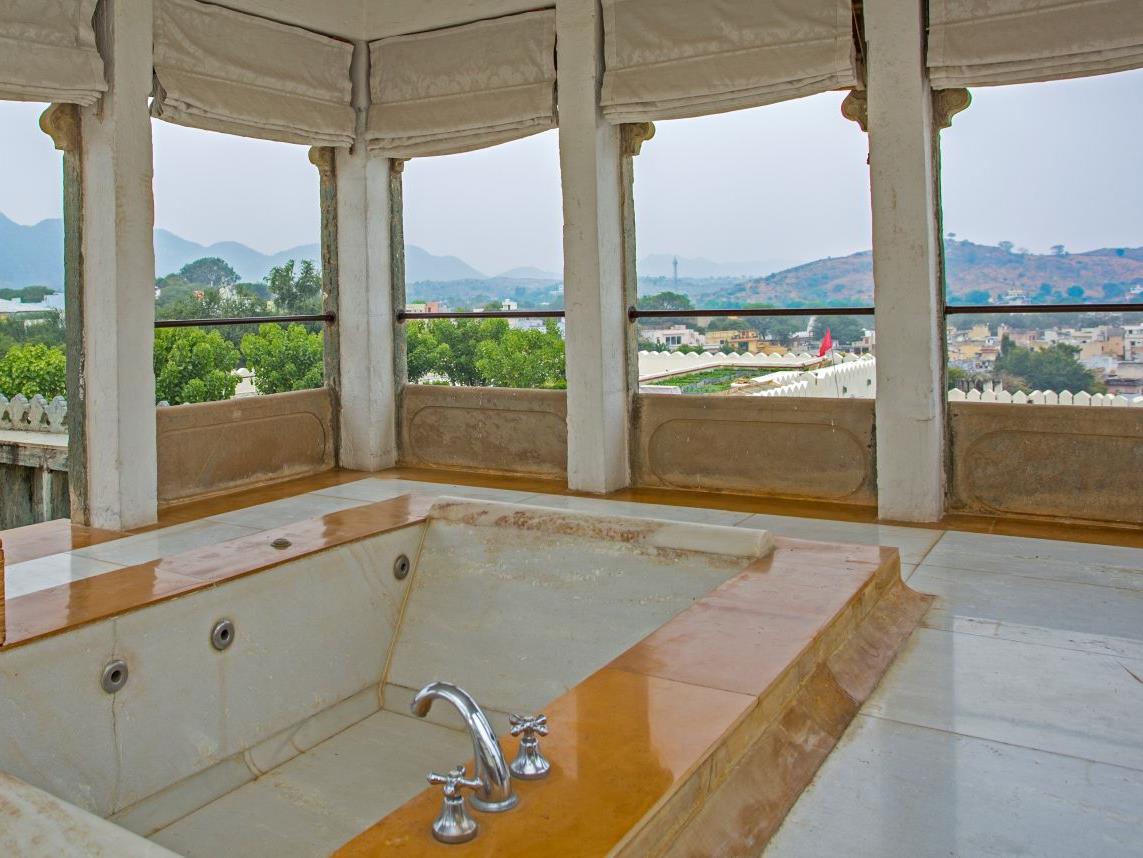 Bathroom of a suite at the RAAS Devigarh hotel near Udaipur India
