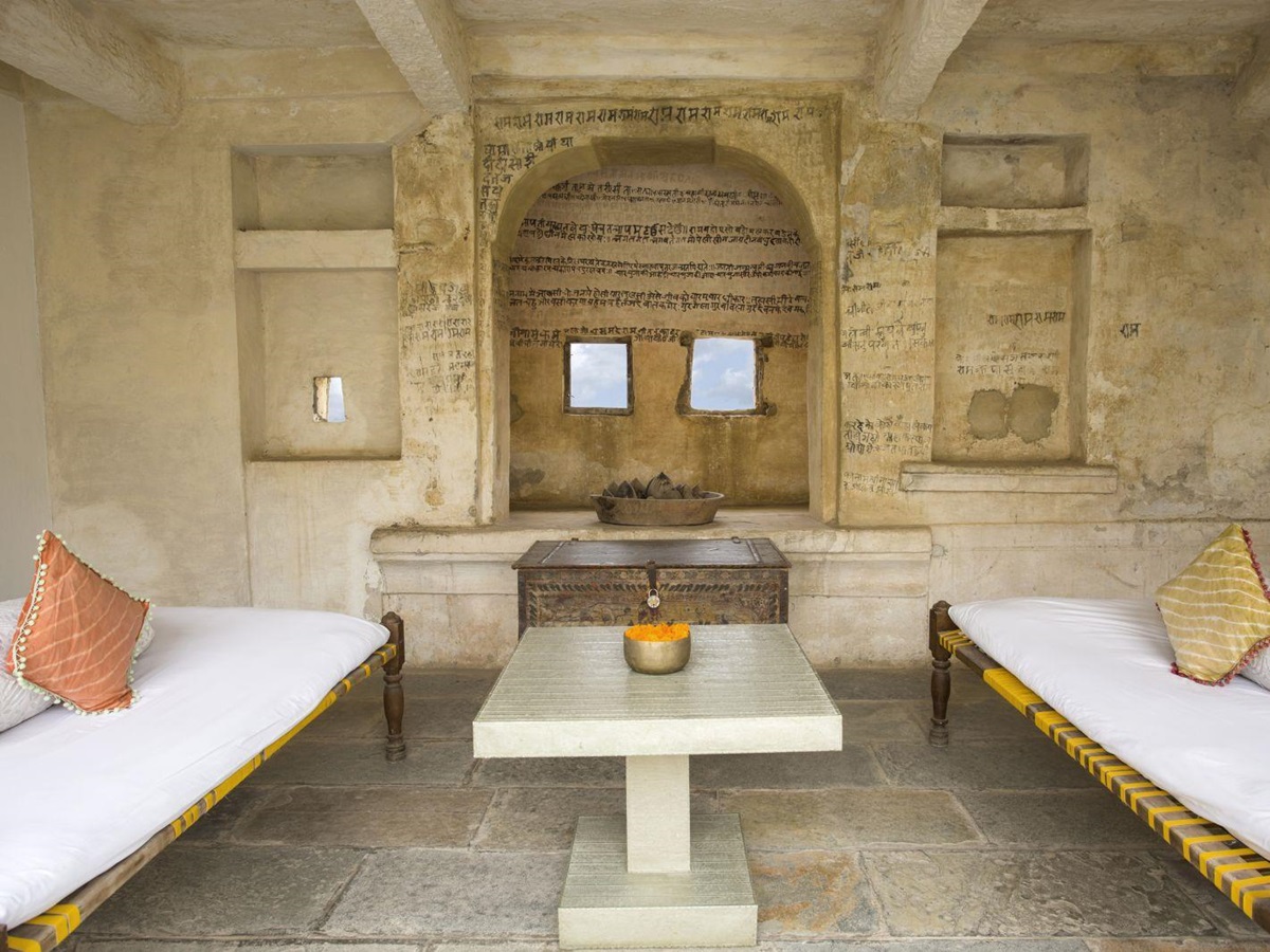 Lounge area in the RAAS Devigarh hotel near Udaipur India