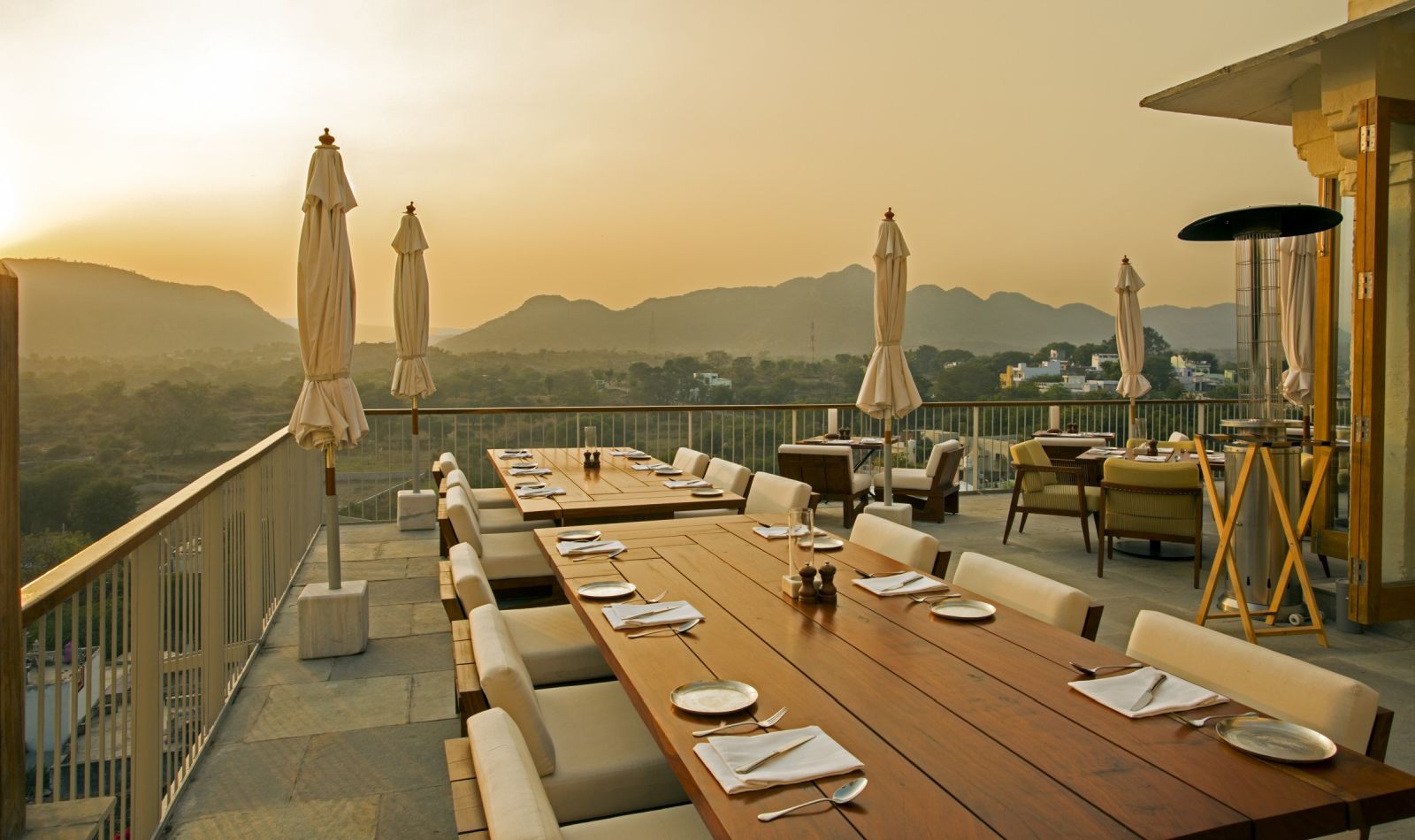 Views from restaurant terrace at the RAAS Devigarh hotel near Udaipur