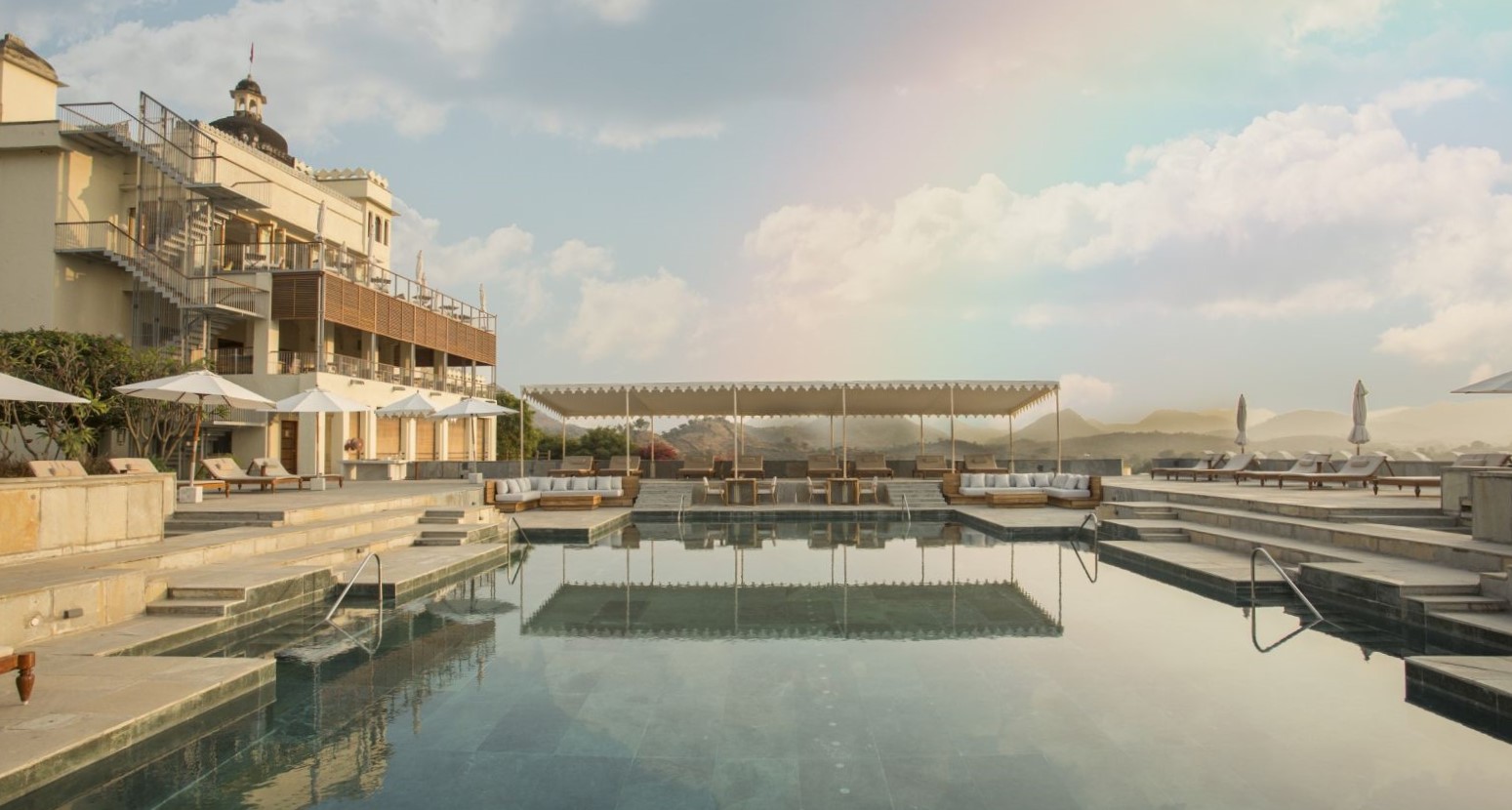 Swimming pool at the RAAS Devigarh hotel near Udaipur India
