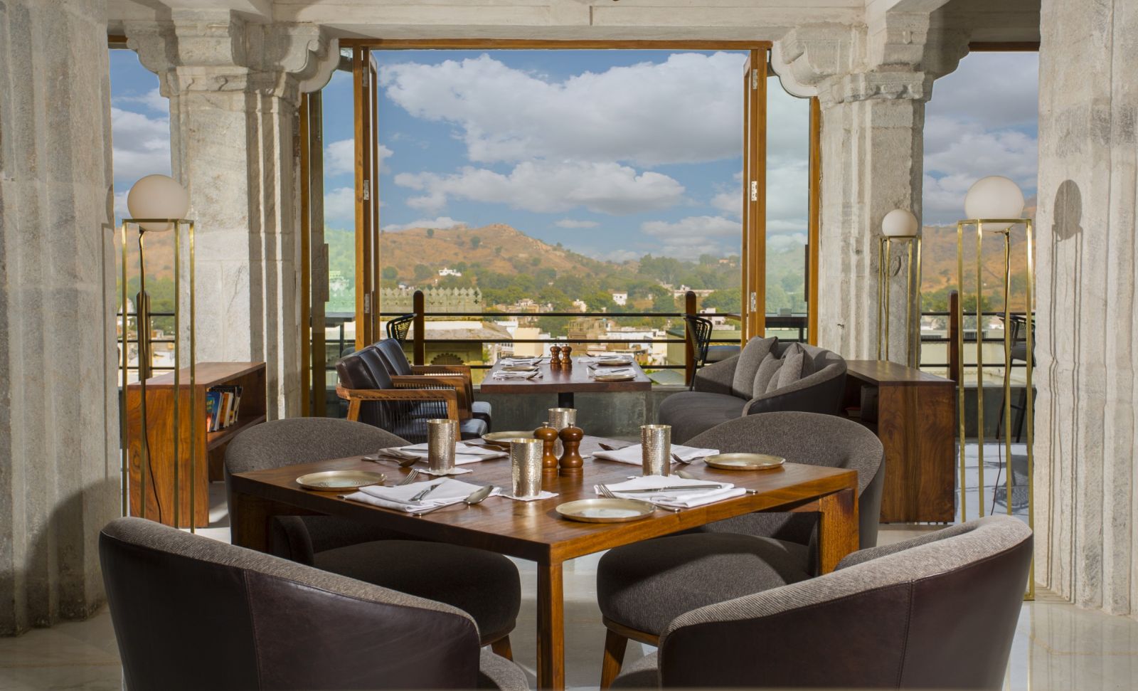 View from the restaurant at the RAAS Devigarh hotel near Udaipur