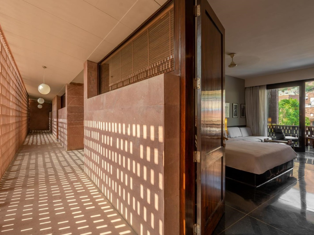 Corridor and bedroom at RAAS Jodhpur in the Rajasthan region of India