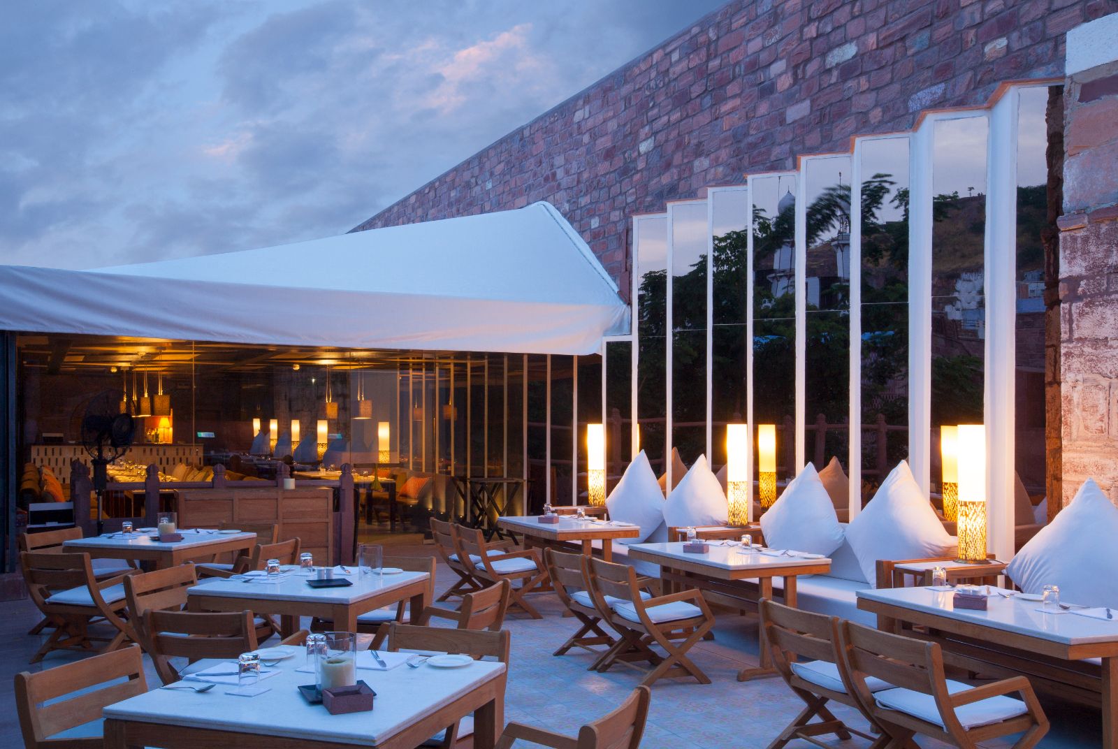 Darikhana restaurant seating at RAAS Jodhpur in the Rajasthan region of India