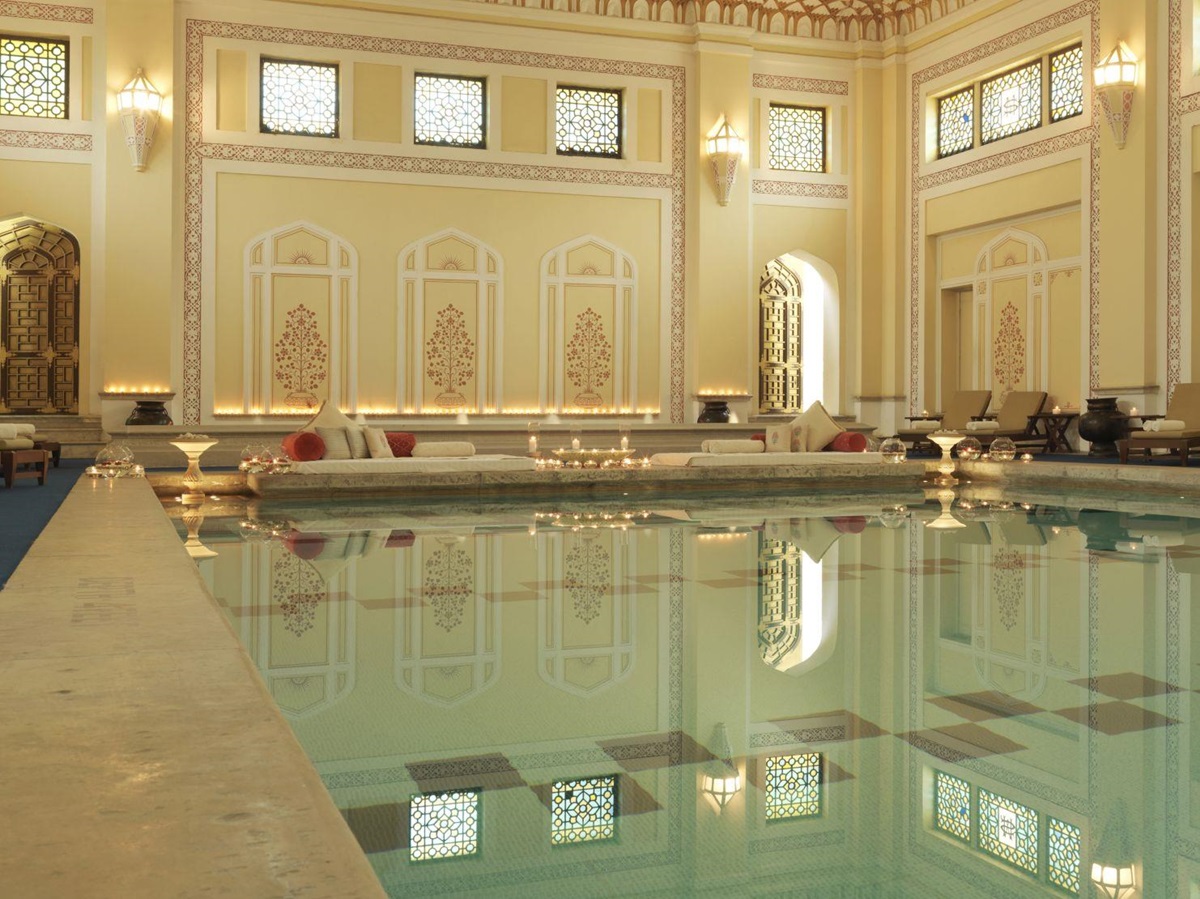 Indoor pool at the Rambagh Palace in Jaipur