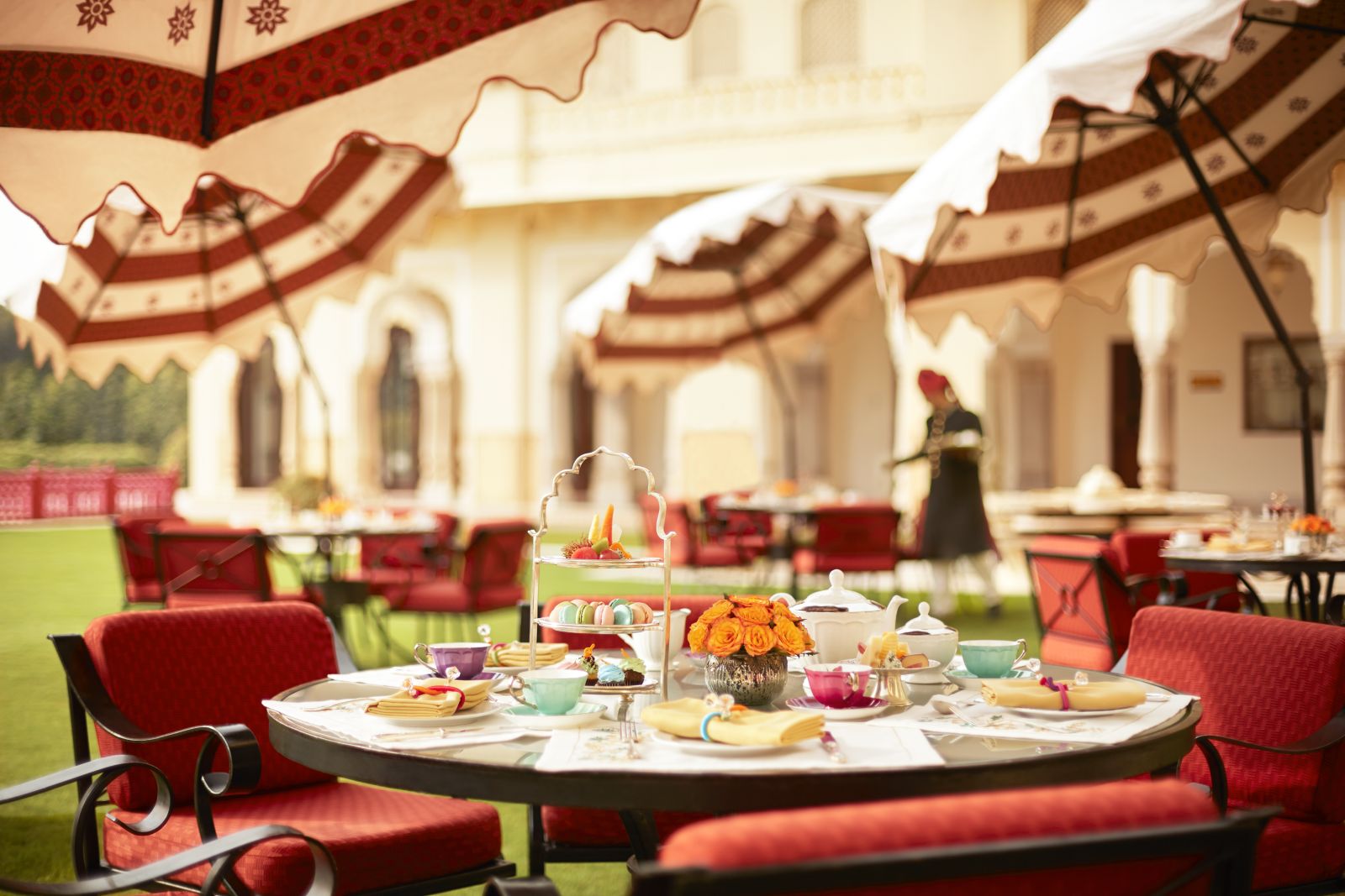 The verandah cafe at the Rambagh Palace in Jaipur