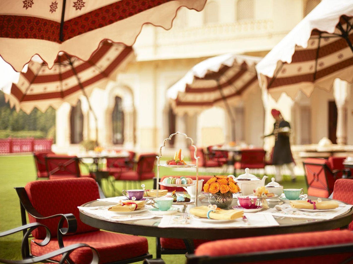 The verandah cafe at the Rambagh Palace in Jaipur