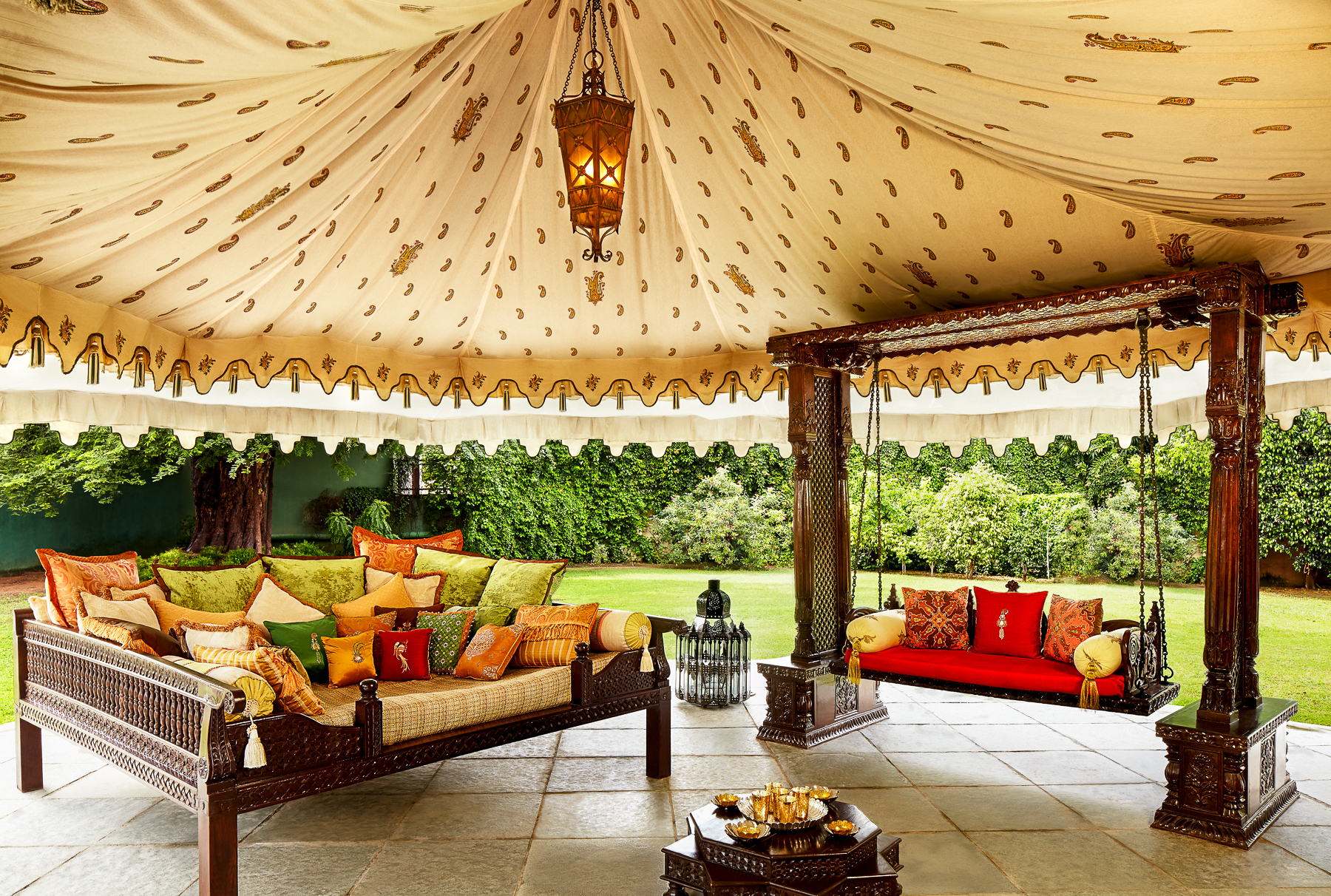 Outside lounge setup at Rambagh Palce in India