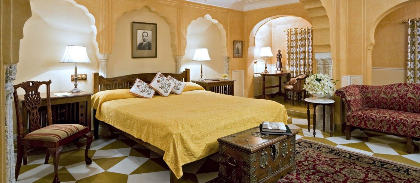 A deluxe suite at the Samode Haveli hotel in Jaipur