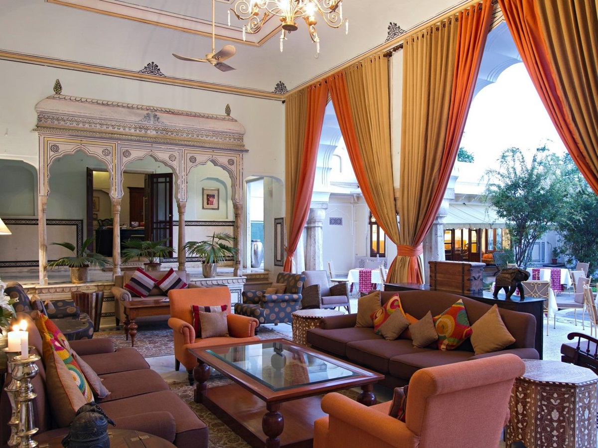 Lounge at the Samode Haveli hotel in Jaipur India