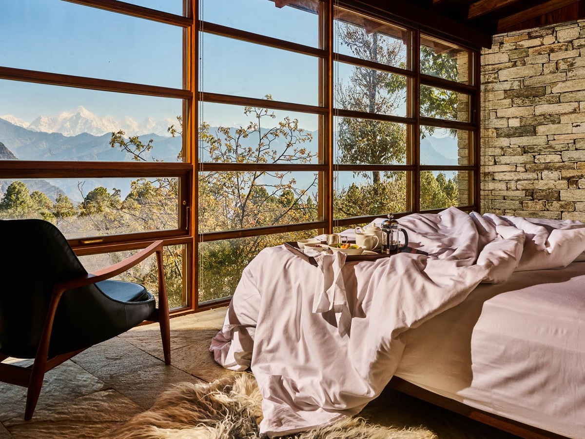 Views from a guest bedroom at Shakti Prana in Uttarakhand