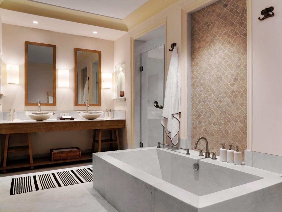 Bathroom of a suite at Six Senses Fort Barwara near Rathambore India