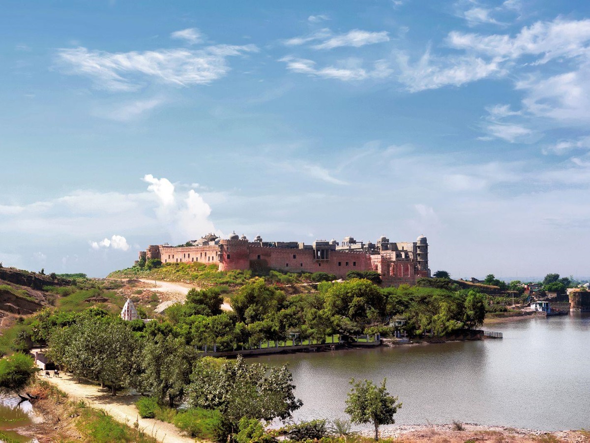 Distant view of the Six Senses Fort Barwara near Rathambore India