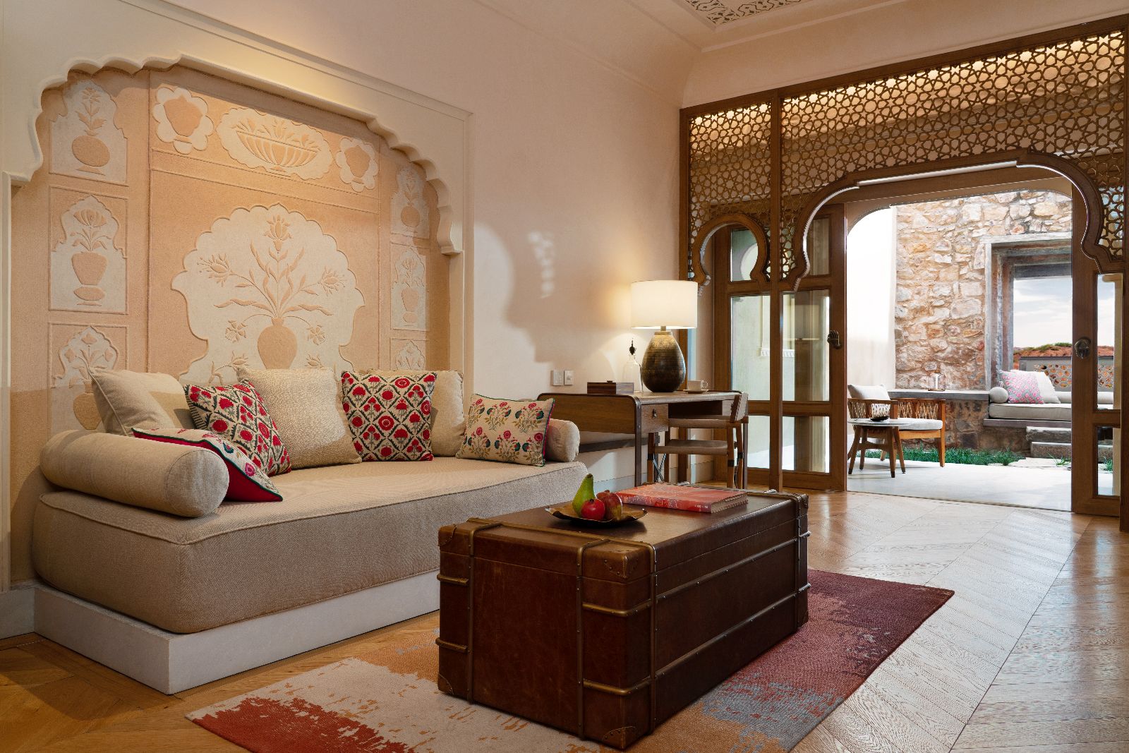 Living area of a suite at the Six Senses Fort Barwara near Rathambore India