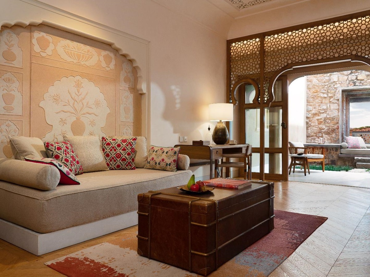 Living area of a suite at the Six Senses Fort Barwara near Rathambore India