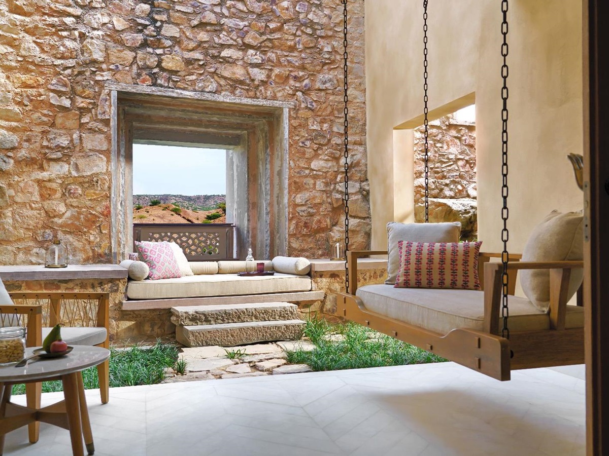 Private garden of a suite at the Six Senses Fort Barwara near Rathambore India