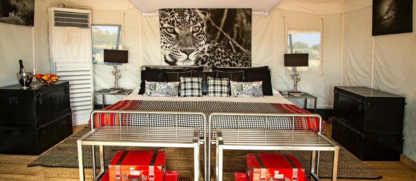 Inside a luxury tent at Sujan Jawai leopard camp in India