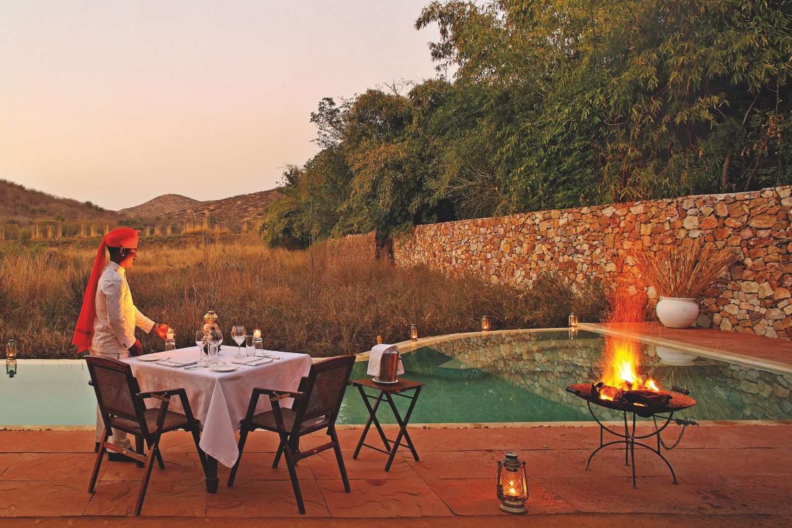 Outdoor dining at Sujan Sher Bagh luxury camp in India