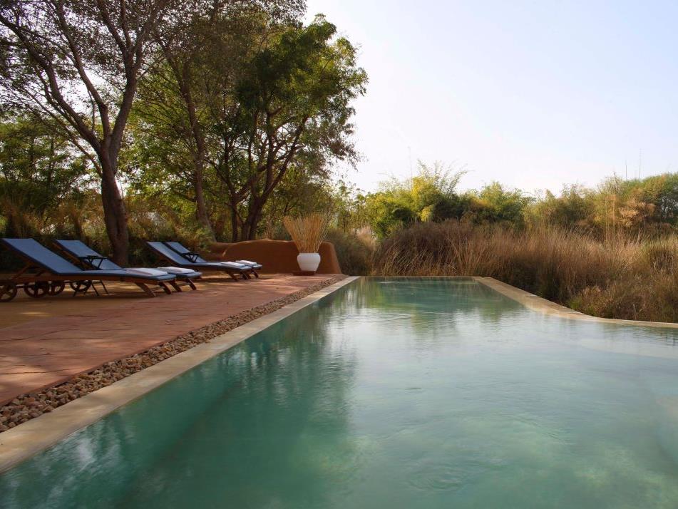 Swimming pool at the Sujan Sher Bagh luxury camp in India