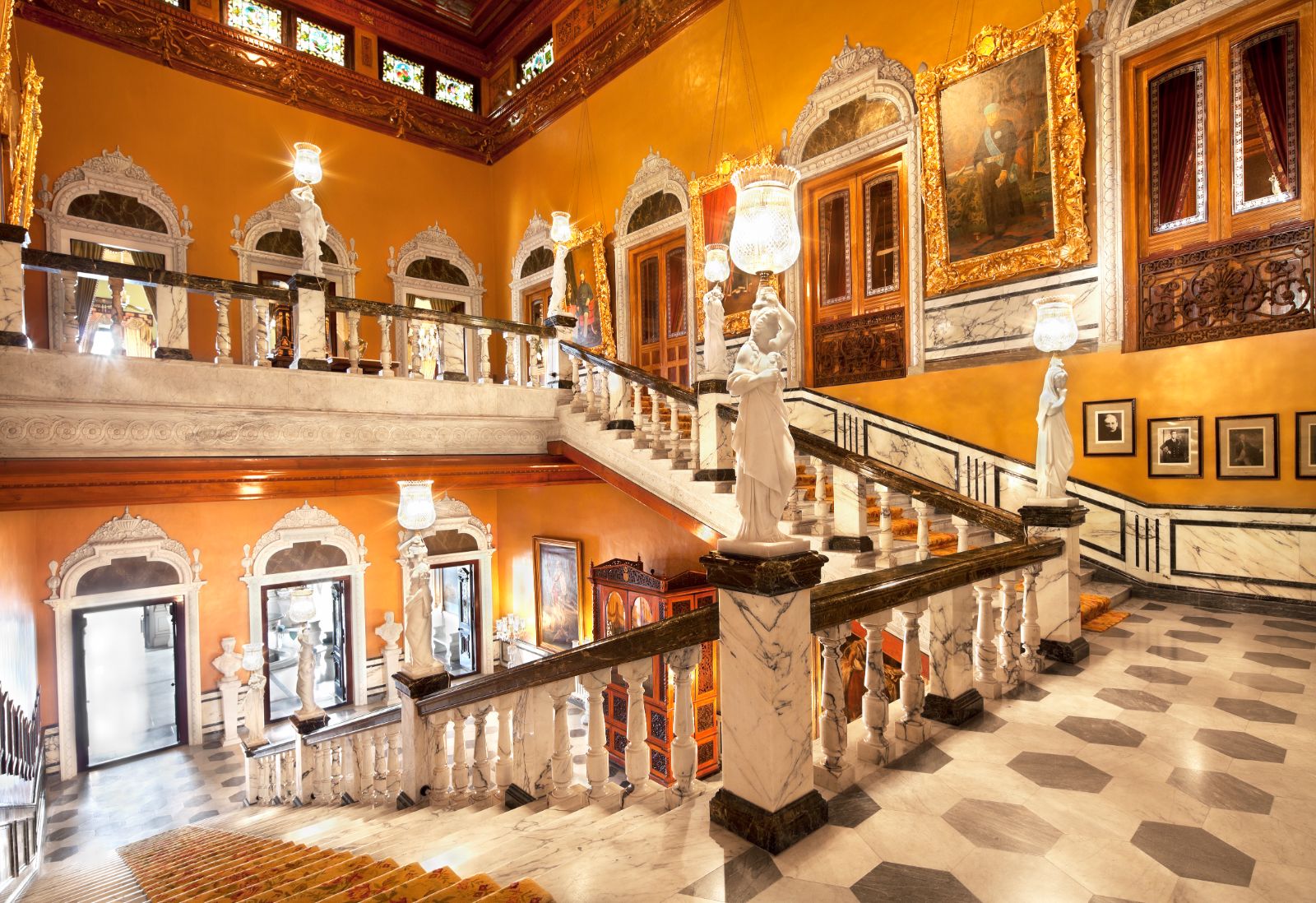 Staircase at Taj Falaknuma Palace in Hyderabad in India