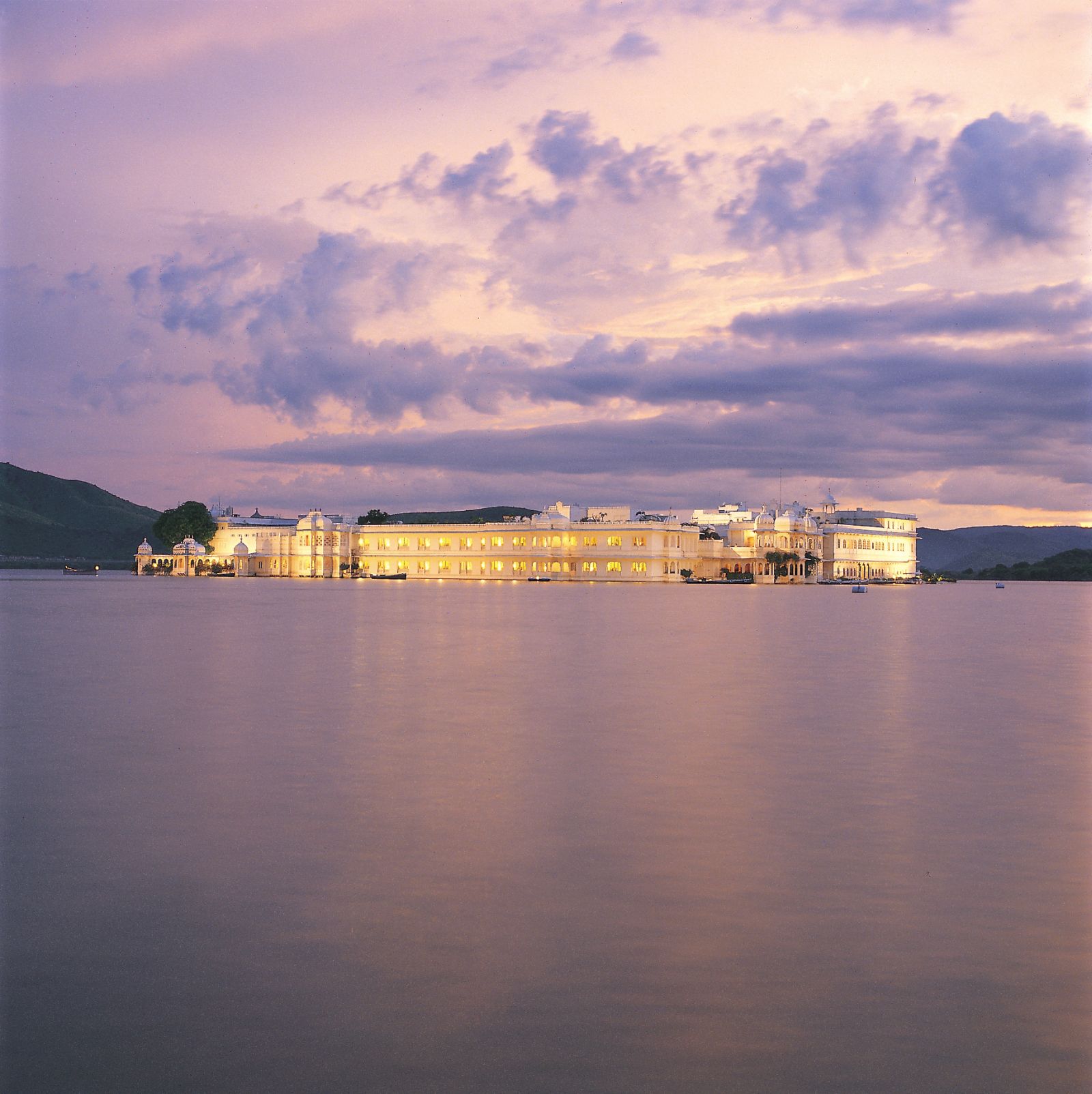The Taj Lake Palace in Udaipur at dusk