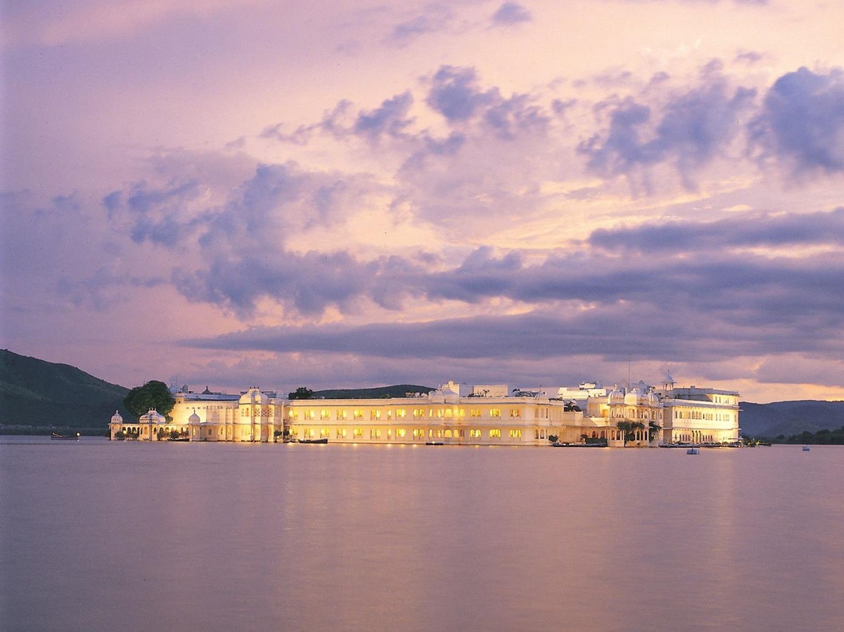The Taj Lake Palace in Udaipur at dusk