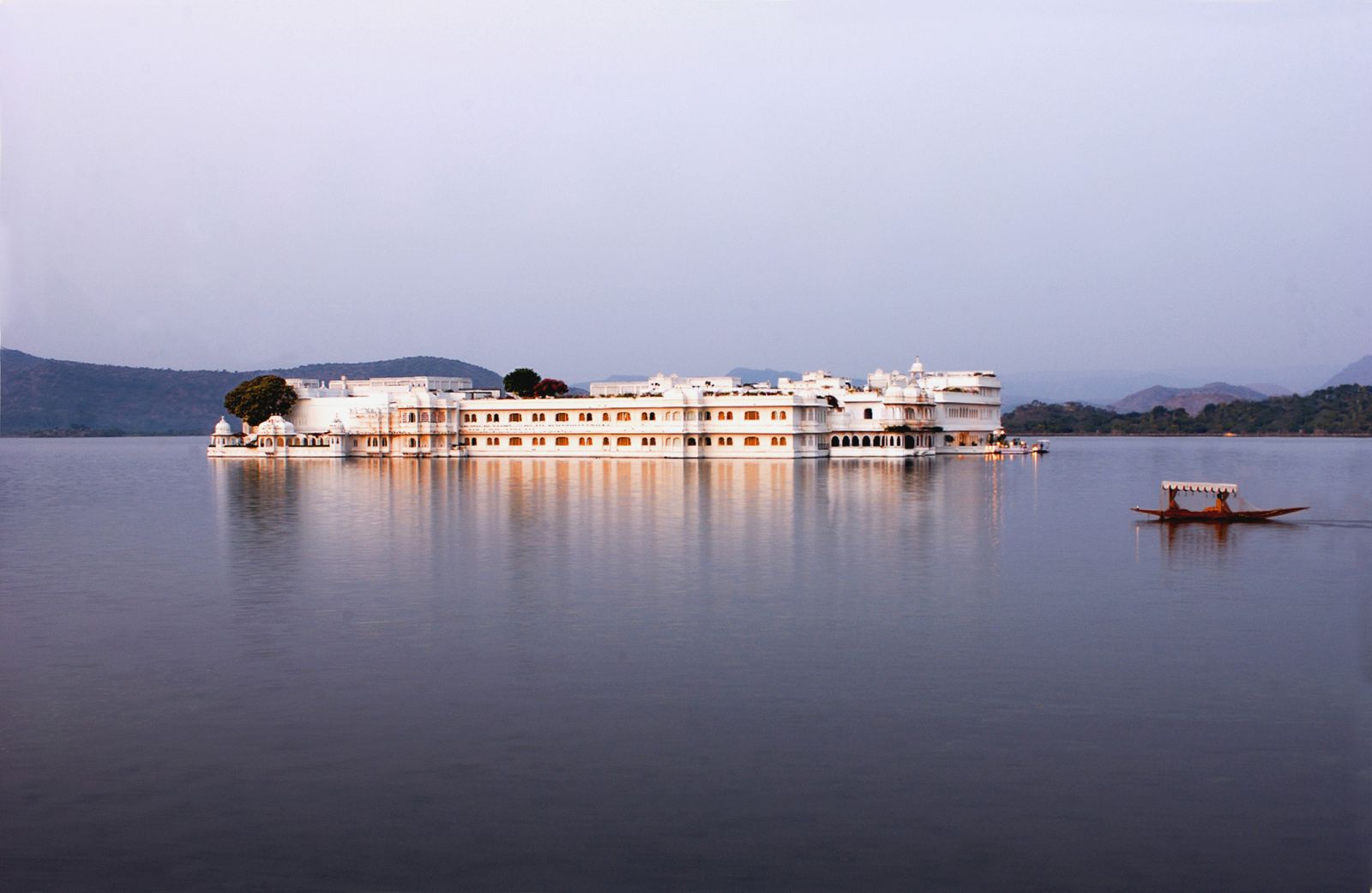 Distant view of the Taj Lake Palace in Udaipur