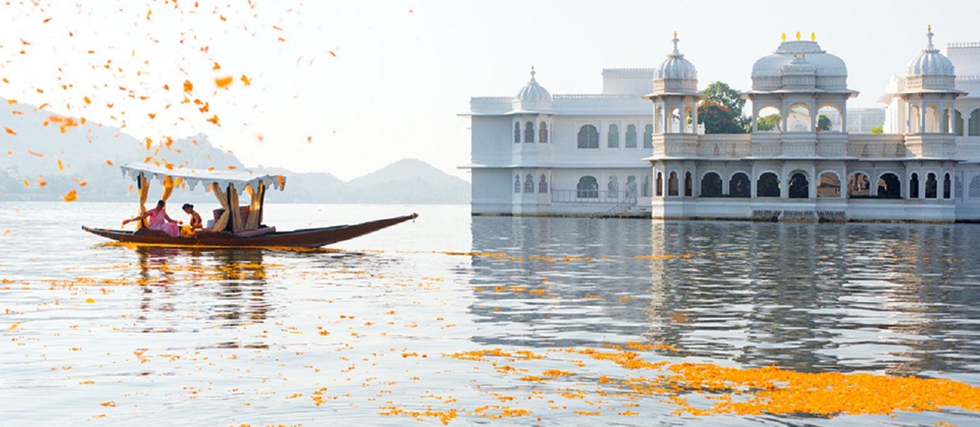 Petals on Lake Pichola at Taj Lake Palace in Udaipur