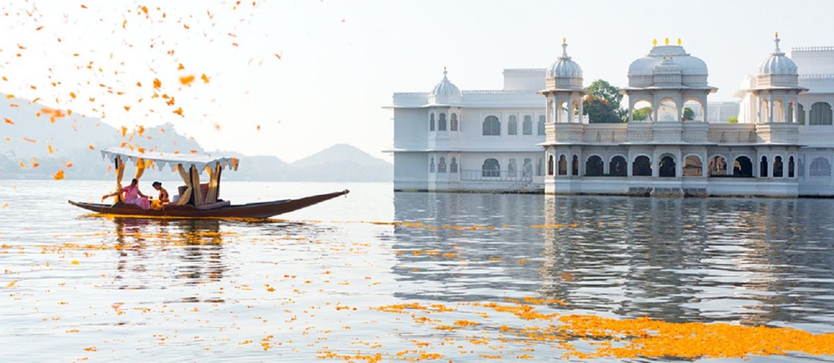 Petals on Lake Pichola at Taj Lake Palace in Udaipur
