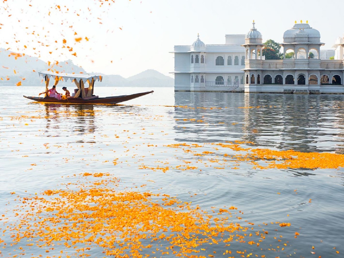 Petals on Lake Pichola at Taj Lake Palace in Udaipur