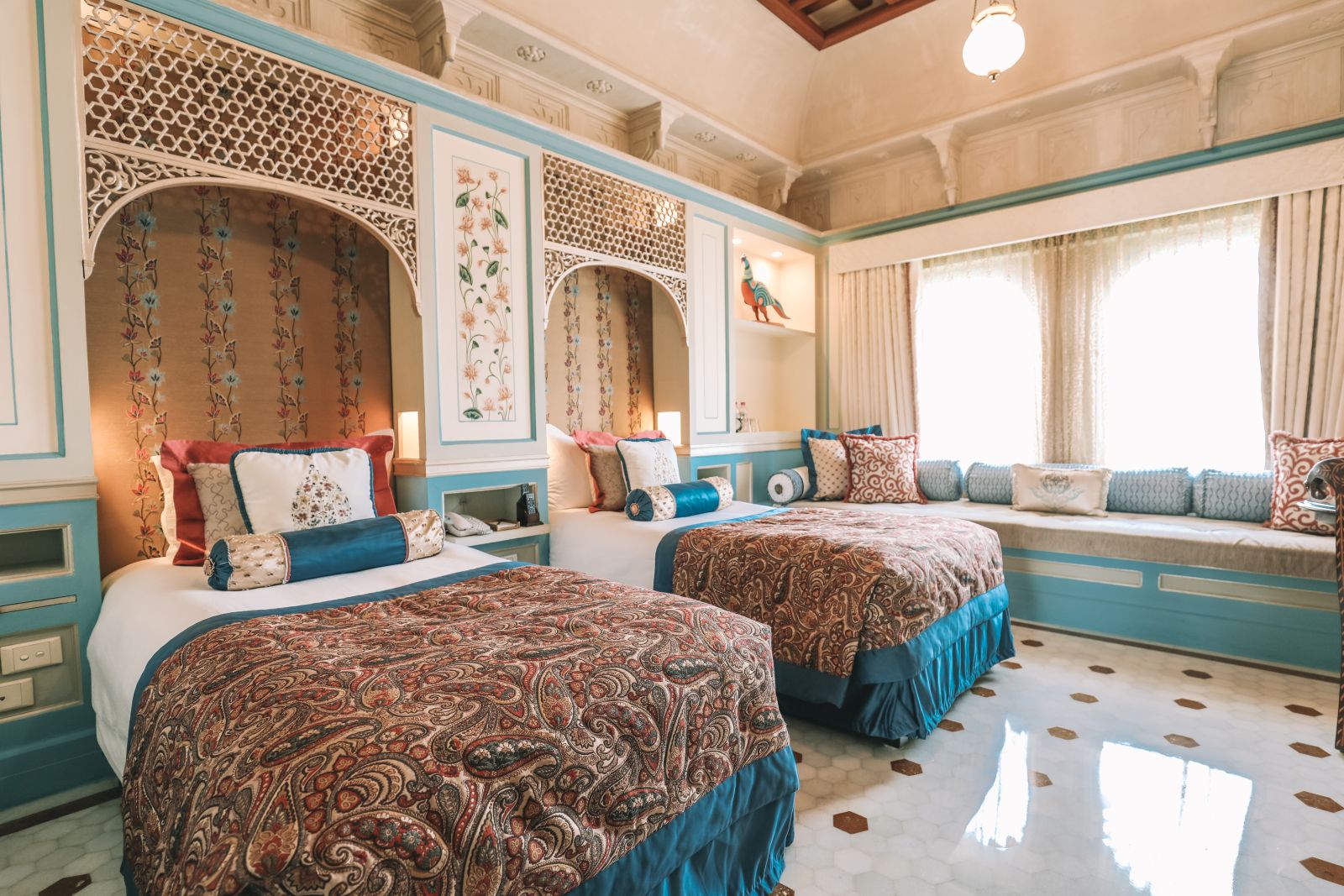 Luxury lake view twin room at the Taj Lake Palace in Udaipur