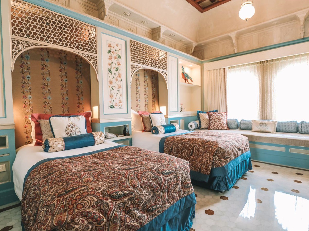 Luxury lake view twin room at the Taj Lake Palace in Udaipur