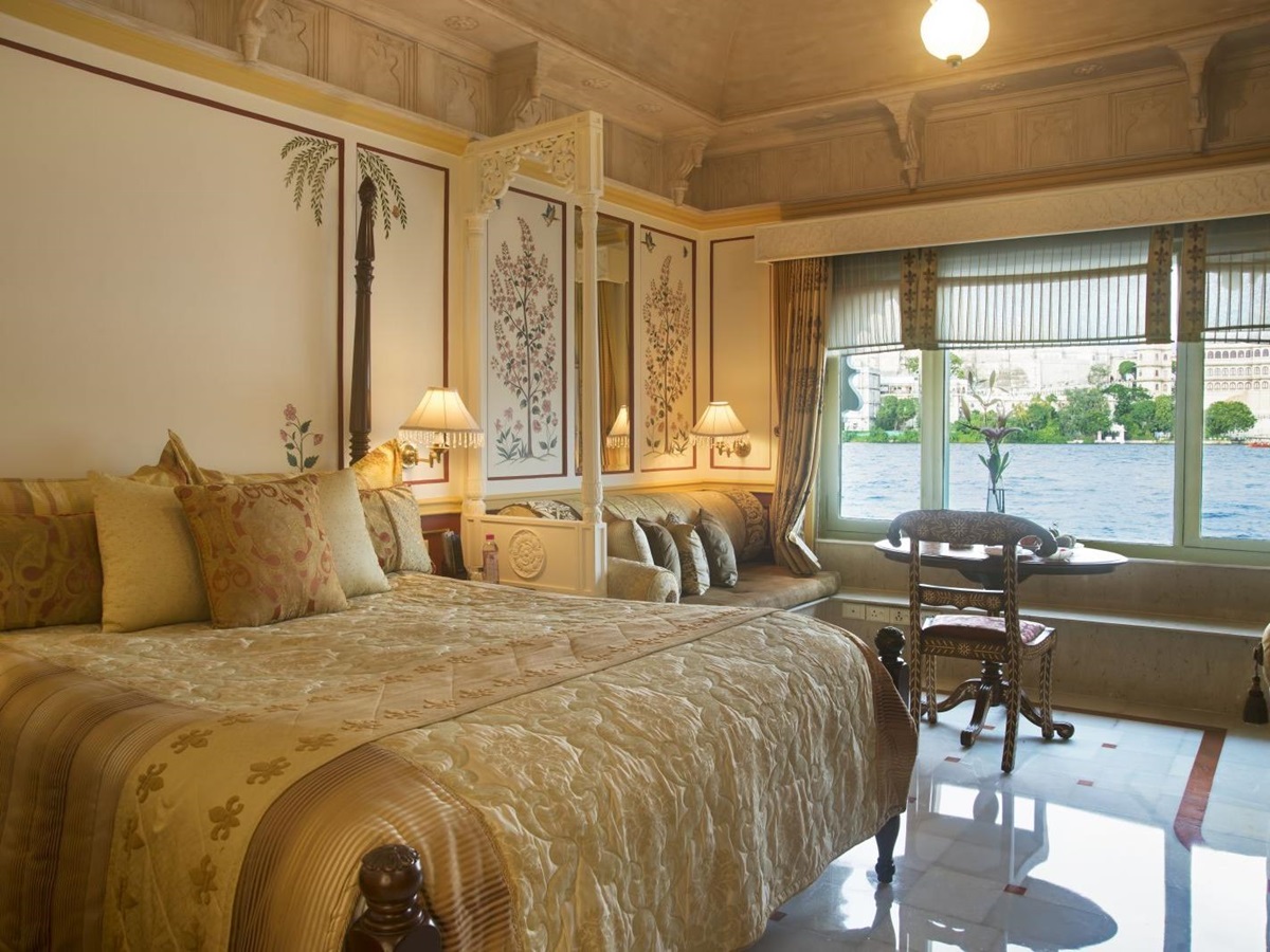 Luxury lake view room at the Taj Lake Palace in Udaipur