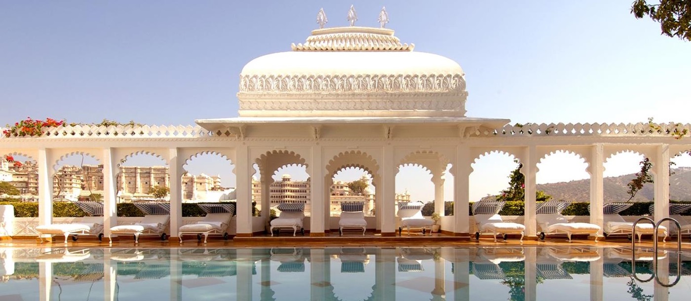 Outdoor pool at the Taj Lake Palace in Udaipur