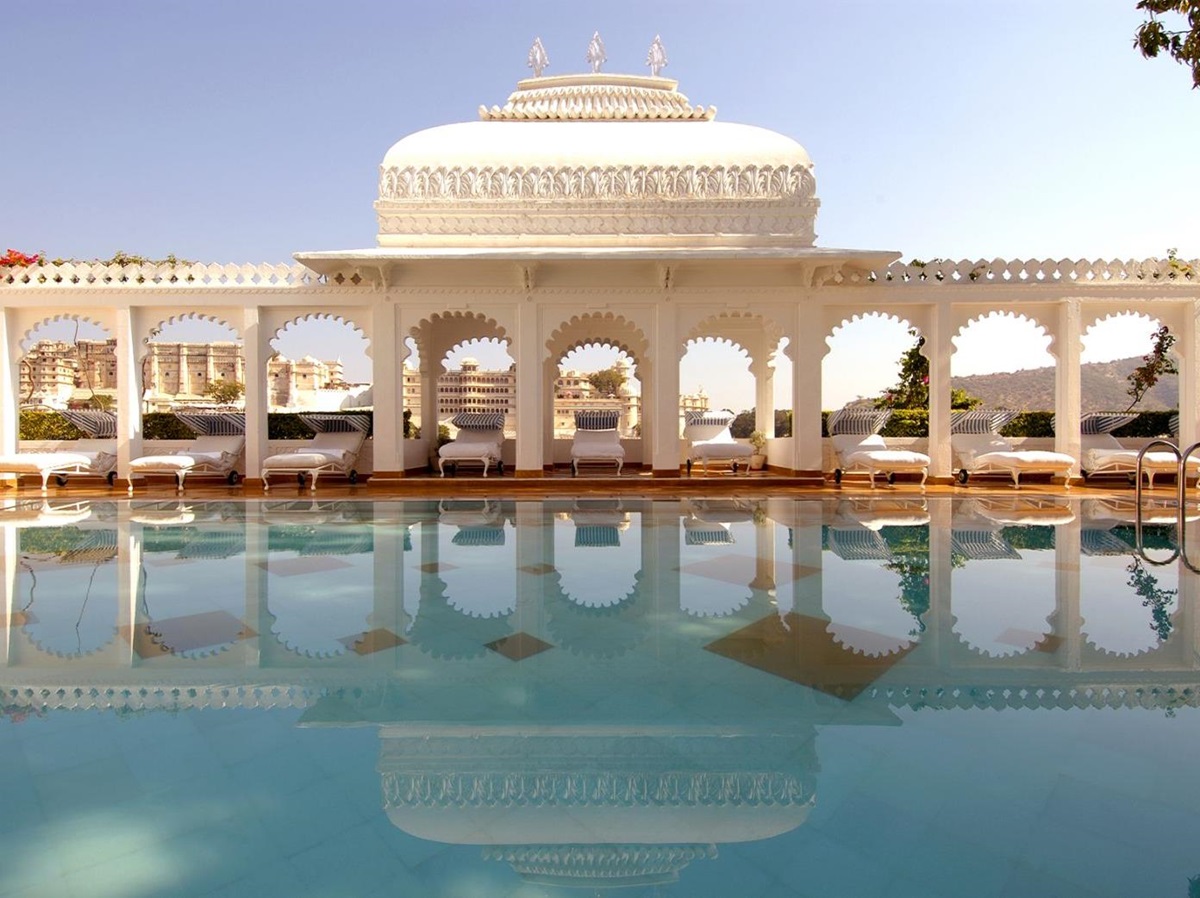 Outdoor pool at the Taj Lake Palace in Udaipur