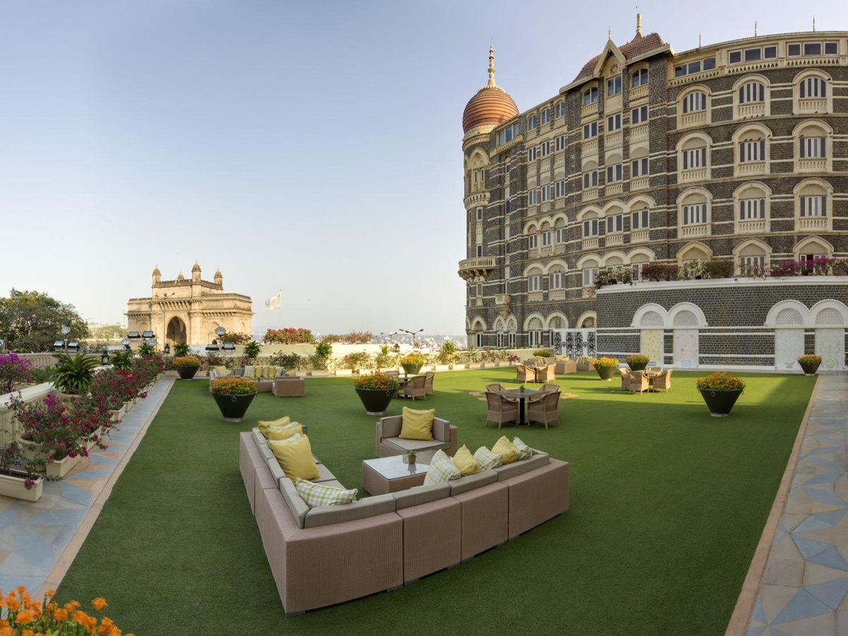Terrace and grounds of the Taj Mahal Palace hotel in Mumbai