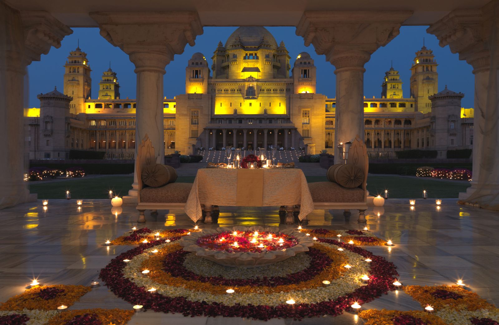 Candlelit dining at the Umaid Bhawan hotel in Jodhpur