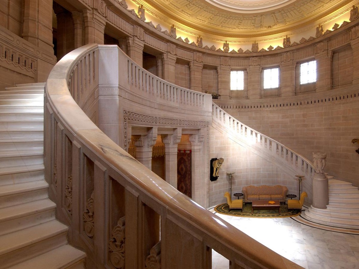 Marble staircase in the Umaid Bhawan hotel in Jodhpur