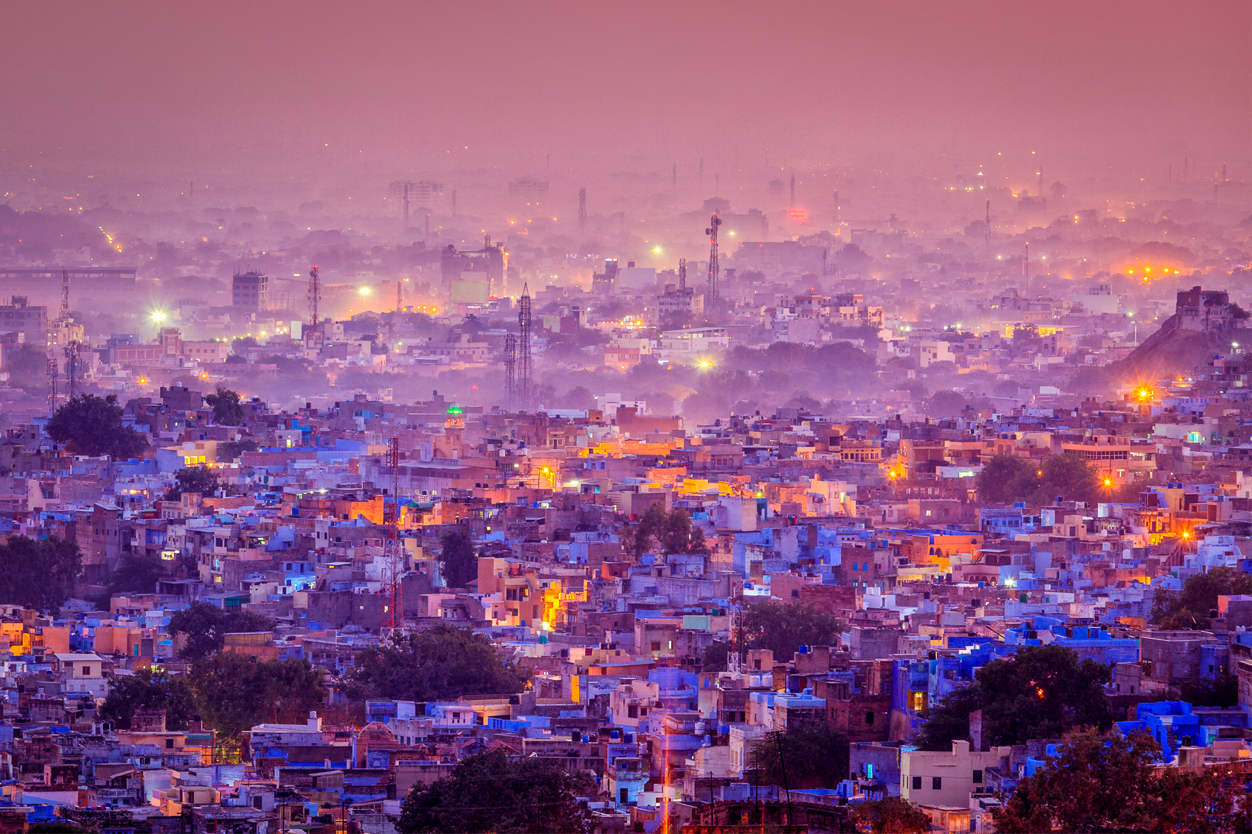 Aerial view of Jodhpur at sunset