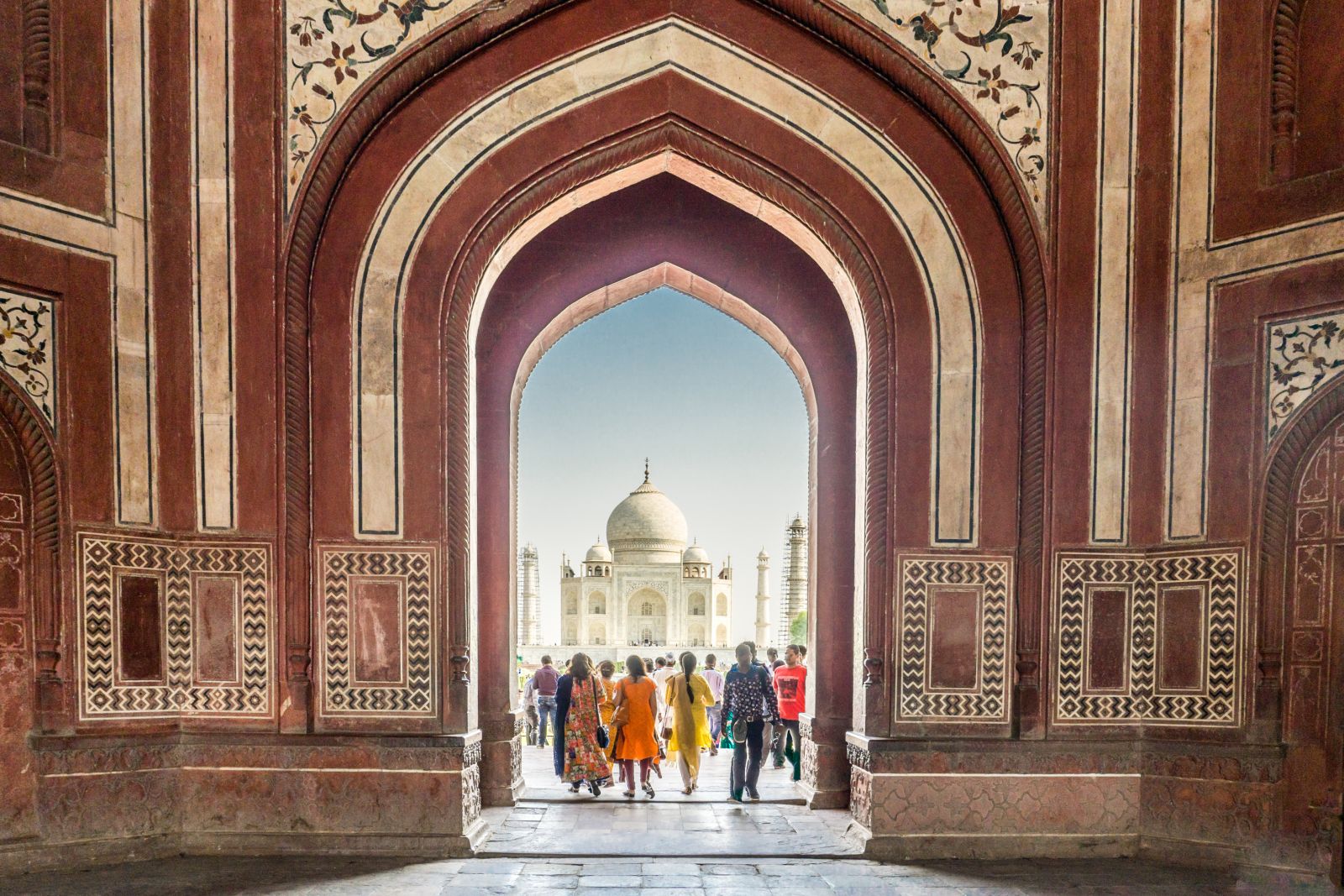 The ornate entrance to the Taj Mahal complex in India