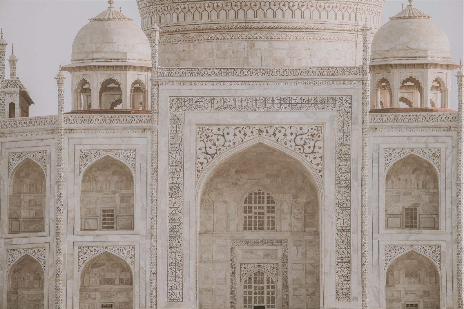 Intricate detail of the exterior of the Taj Mahal in Agra