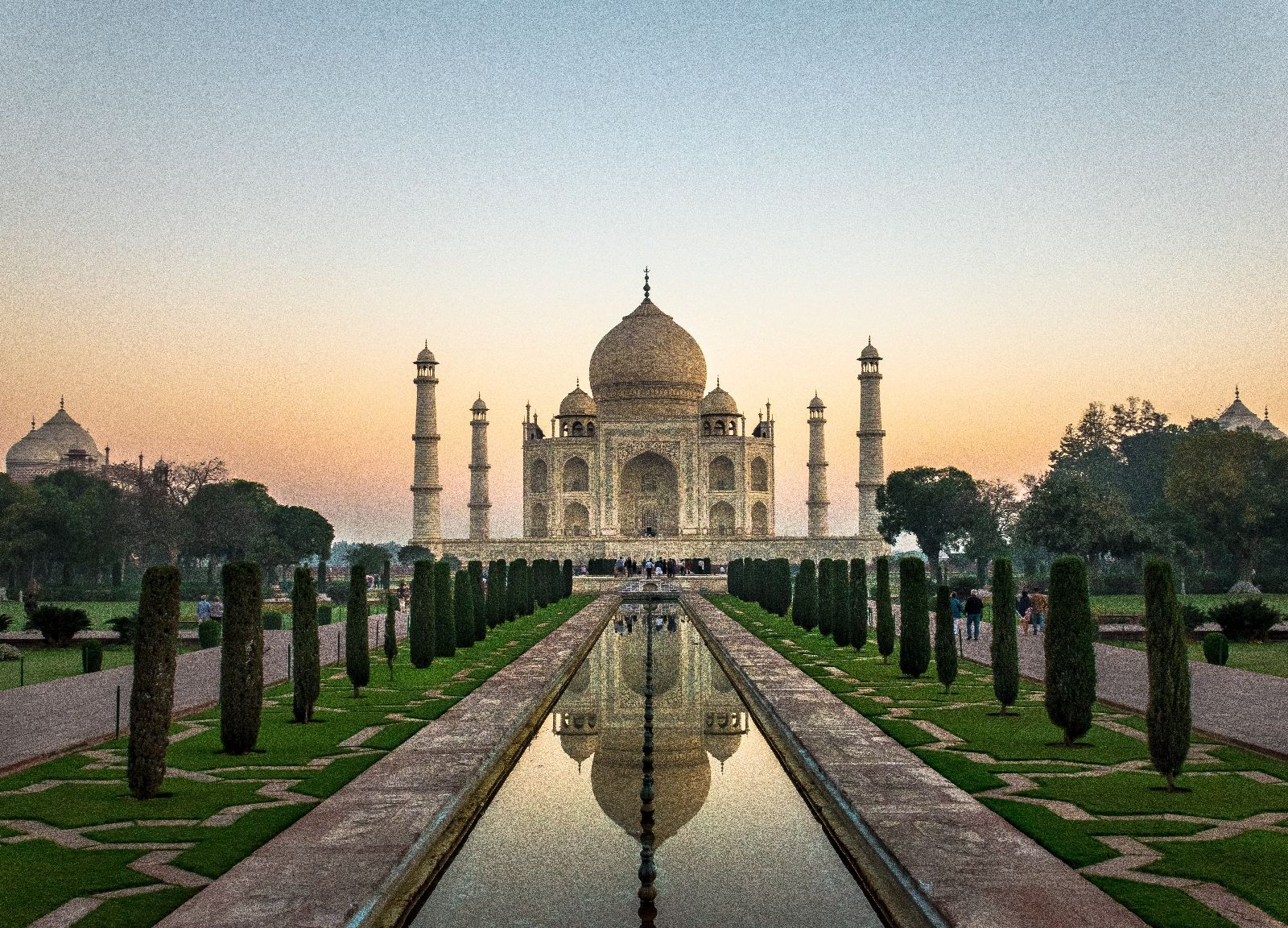 Reflection of the Taj Mahal at sunrise