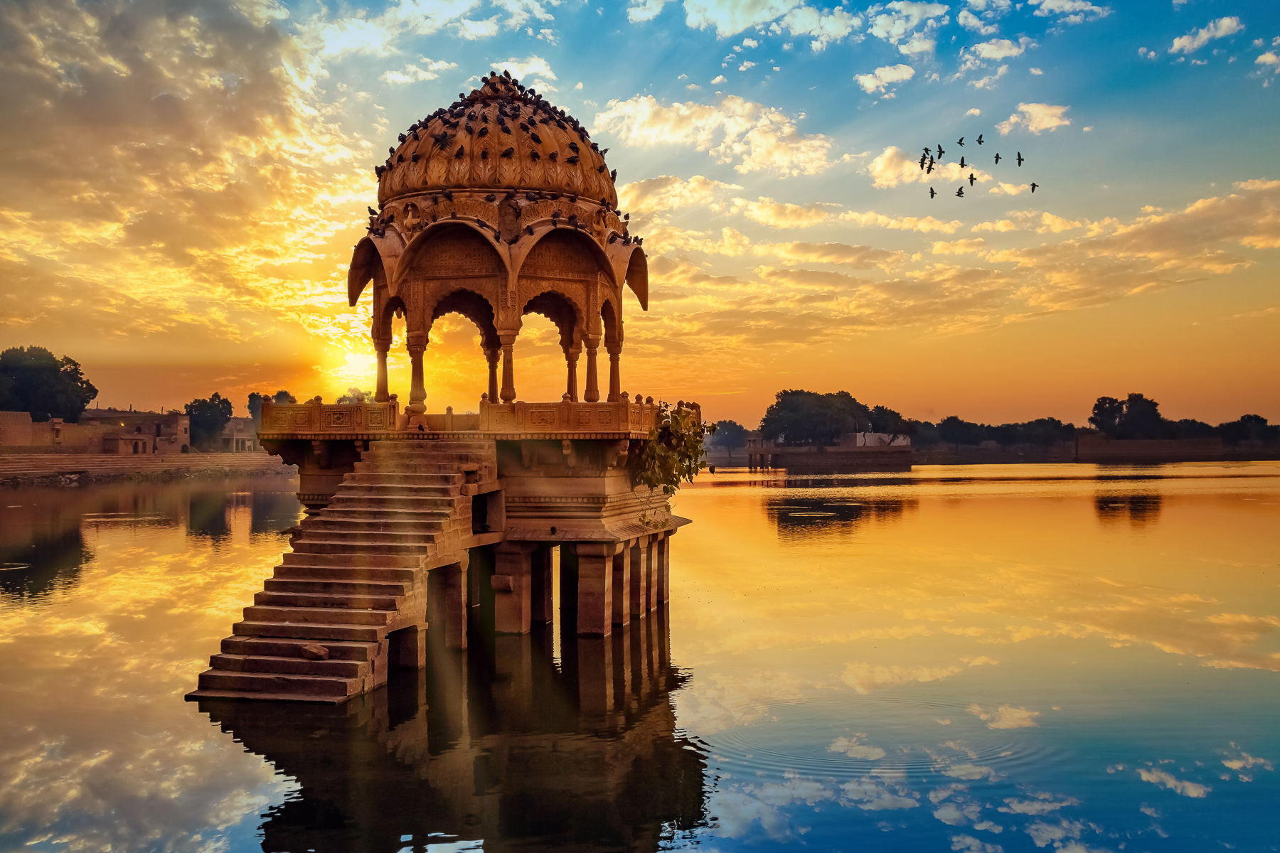 Architecture on Gadi Sagar Lake in Jaipur