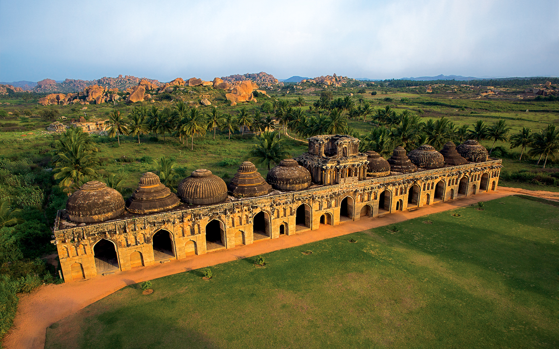 Aerial view of elephant stables at Evolve Back Hampi