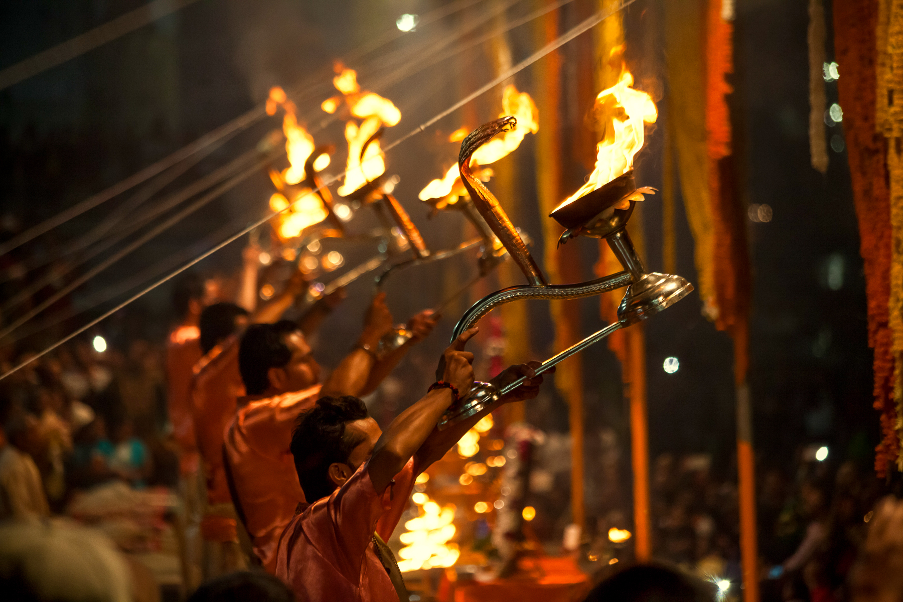 A performance by Hindu Priests for Arti, Varanasi
